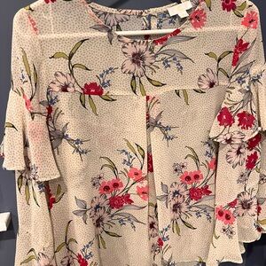 Floral Women's Top - Cream and Red